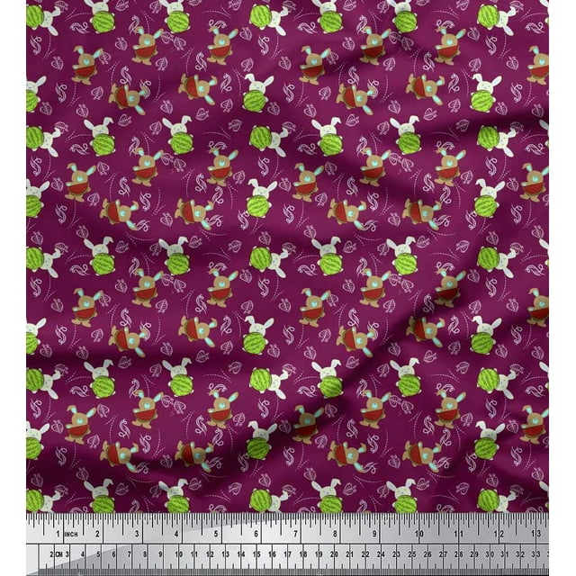 Soimoi Japan Crepe Satin Fabric Leaves,Watermelon & Rabbit Kids Printed Craft Fabric by The Yard 42 Inch Wide