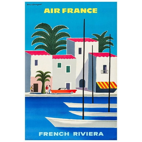 Air France - French Riviera - Version #1 - Vintage Airline Travel Poster (8x12Inches-US/CANOnly)