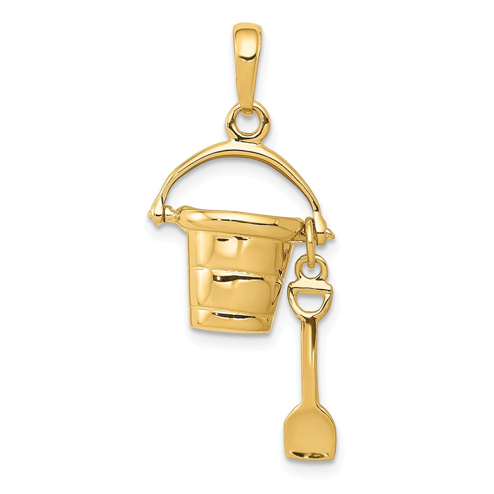 14k Yellow Gold Polished 3Dimensional Moveable Pail & Shovel Pendant