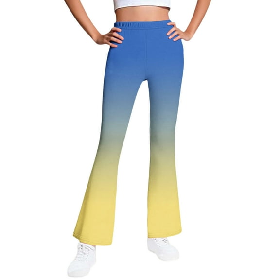 GigrtiJin 5-16 Years Girl's Teenager's Fleece Flare Pants Gradient Color Elastic Waisted Straight Leg Yoga Pants
