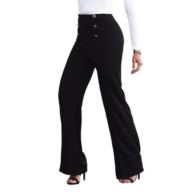 MAWCLOS Womens Stretchy Dresses Pants Casual Work Slacks Business Button  Front Workwear Straight Leg Bootcut Yoga Trousers 