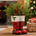 Table Number Red Christmas Santa Boots Planter, Resin Red Santa Boot Vase with ...