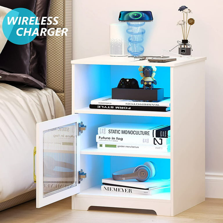 Unique Elegant Smart Side Table with 30L Refrigerator + 30L Storage + 2  Wireless Phone Charger + Speaker & 2 USB Ports - White - Furniture & Decor  - Home & Kashta