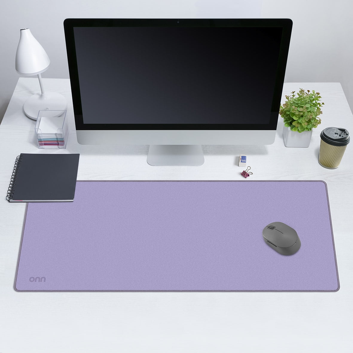 onn Desktop Mat, Rectangle, Polyester Surface with Nonslip Natural Rubber Backing, Lavender Sky, 32" x12"