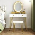 thumbnail image 3 of Costway Industrial Mirrored Vanity Makeup Dressing Table Padded Stool Set 3-Color Lights, 3 of 10