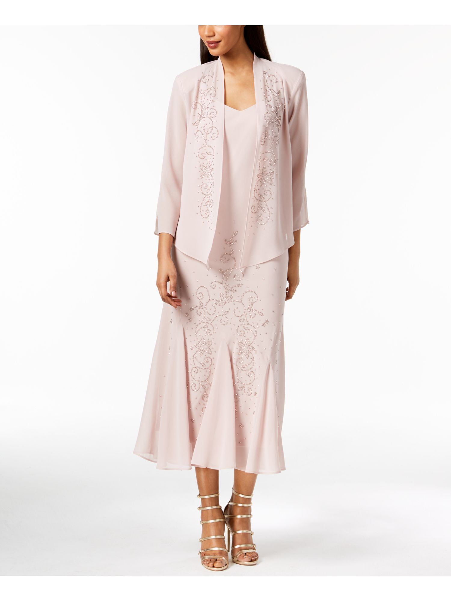 R&M RICHARDS Womens Pink Embellished Sheer Open Front 3/4 Sleeve ...