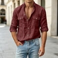 thumbnail image 6 of HAOTAGS Men’s Long Sleeve Button-Down Shirt with Turn-Down Collar Casual Blouse Tops with Chest Pockets Wine Size XL, 6 of 9
