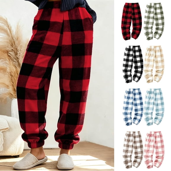 VBVC Women's Plaid Flannel Joggers , High Waisted Pajama Pants For Women, S-2XL