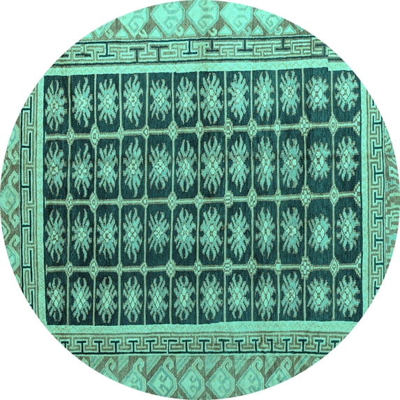 Ahgly Company Machine Washable Indoor Round Abstract Turquoise Blue Modern Area Rugs, 8' Round