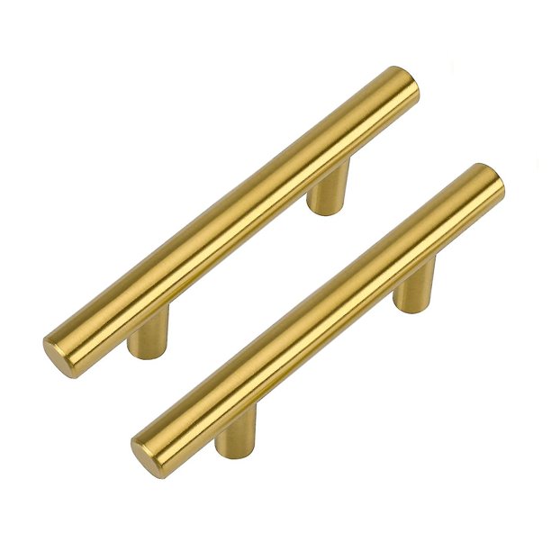 Tiradores dorados de 2 piezas para cómoda, tiradores para cajones con barra en T, centros de orificios de 64mm