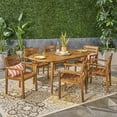 thumbnail image 2 of GDF Studio Elkins Outdoor Acacia Wood 7 Piece Dining Set, Teak, 2 of 13