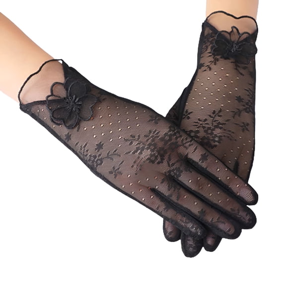 TELOLY Women Black Dot Short Lace Breathable Riding Sunscreen Wedding Gloves Women Gloves Gloves Mittens Men,Black Lace Gloves
