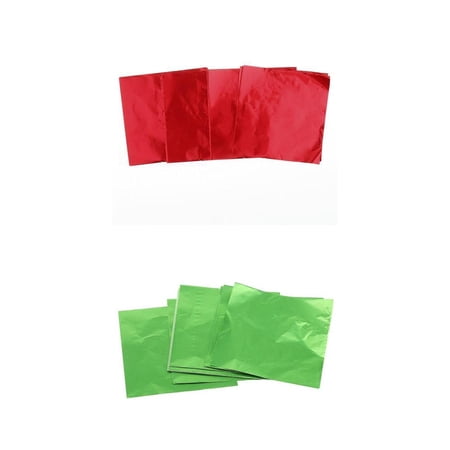 Dualoai 200 Pieces Sweet Candy Package Foil Paper Chocolate Lolly Foil Wrapper Green/Red