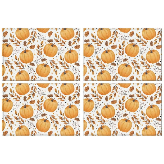 Décoration Rustique Citrouille Orange Sets de Table 4 Pcs Récolte de l'Action de Grâce Automne Résistants à la Chaleur 12 X 18 Pouces Modes de Vacances Sets de Table pour Table de Cuisine
