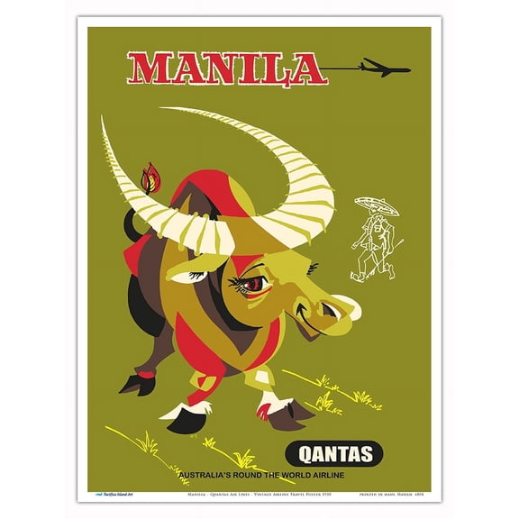 Manilla Philippines - Quantas Air Lines - Vintage Airline Travel Poster c.1950 - Master Art Print (Unframed) 9in x 12in