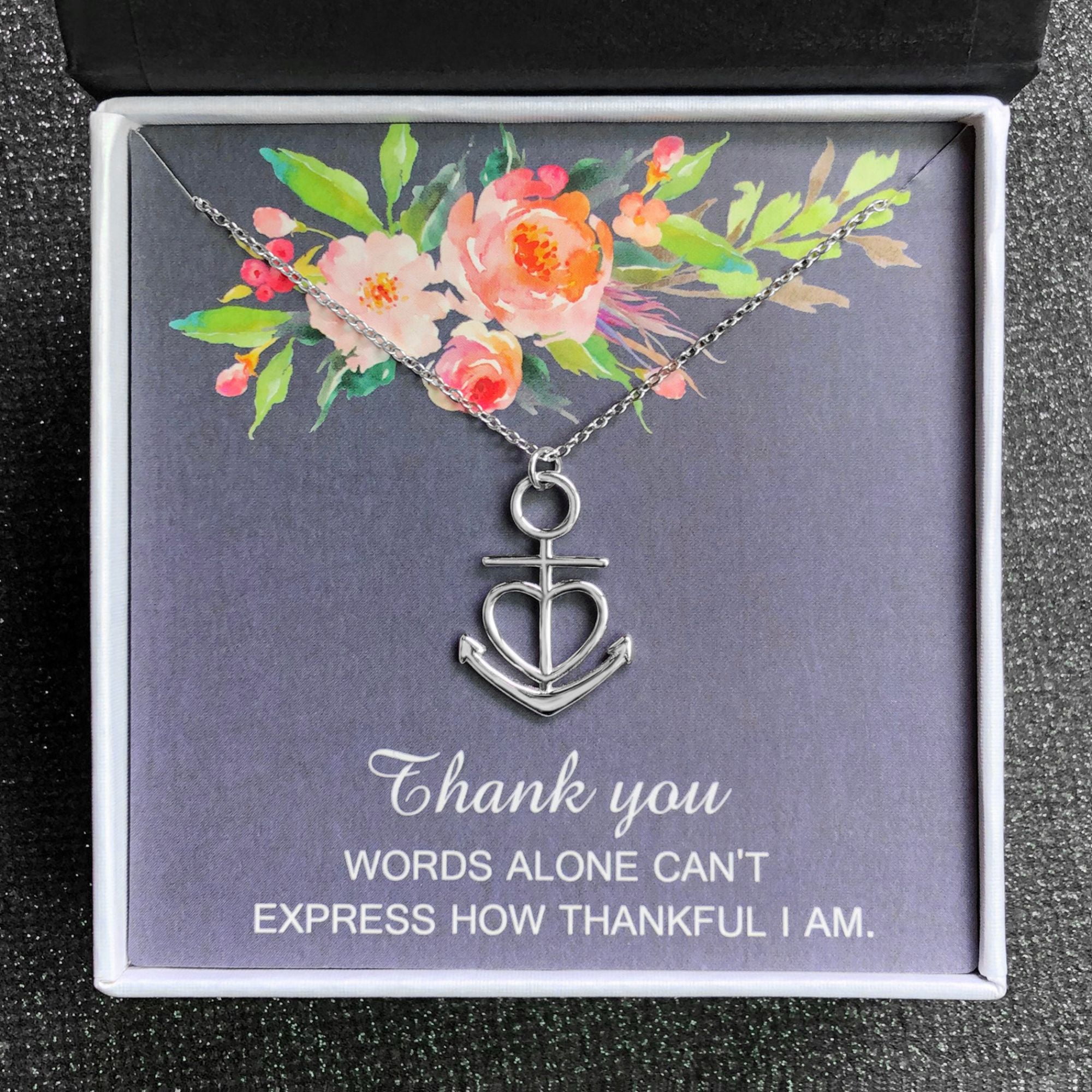 Thank You Greeting Card Silver Anchor Heart Necklace Womens Ginger Lyne Collection