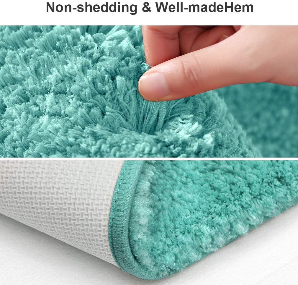 Bathroom Rugs Set 2 Pieces - Bath Rugs Ultra Soft Absorbent Non-Slip Fluffy Thick Microfiber Cozy Bath Mats Set for Tub Shower Bathroom Floors Accessories, 20"x32" & 16"x24" Set of 2 (Turquoise)