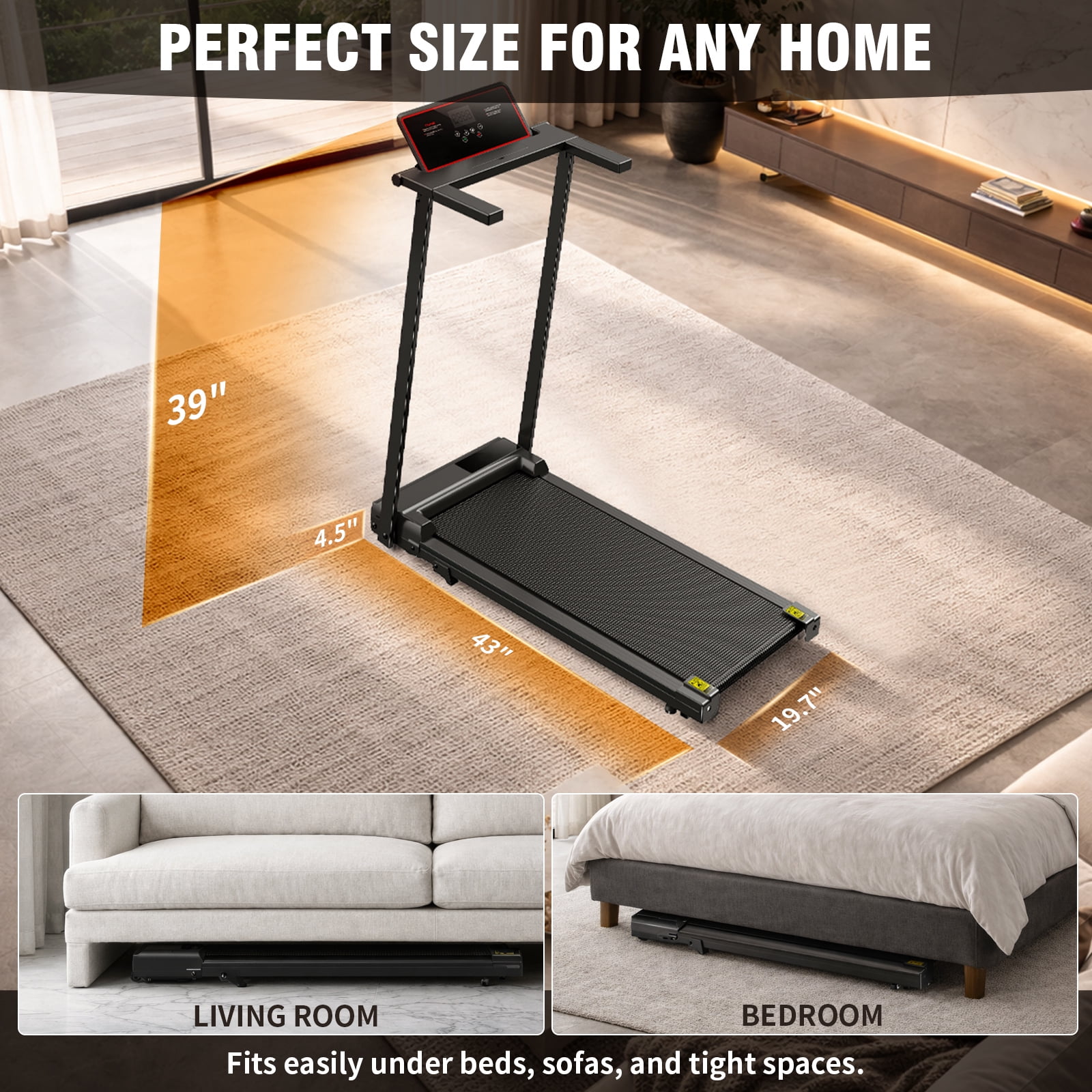 Alvantor 2.5HP Walking Pad Treadmill, Manual Incline Under Desk Treadmill with Shock Absorption for Small Apartments, Black