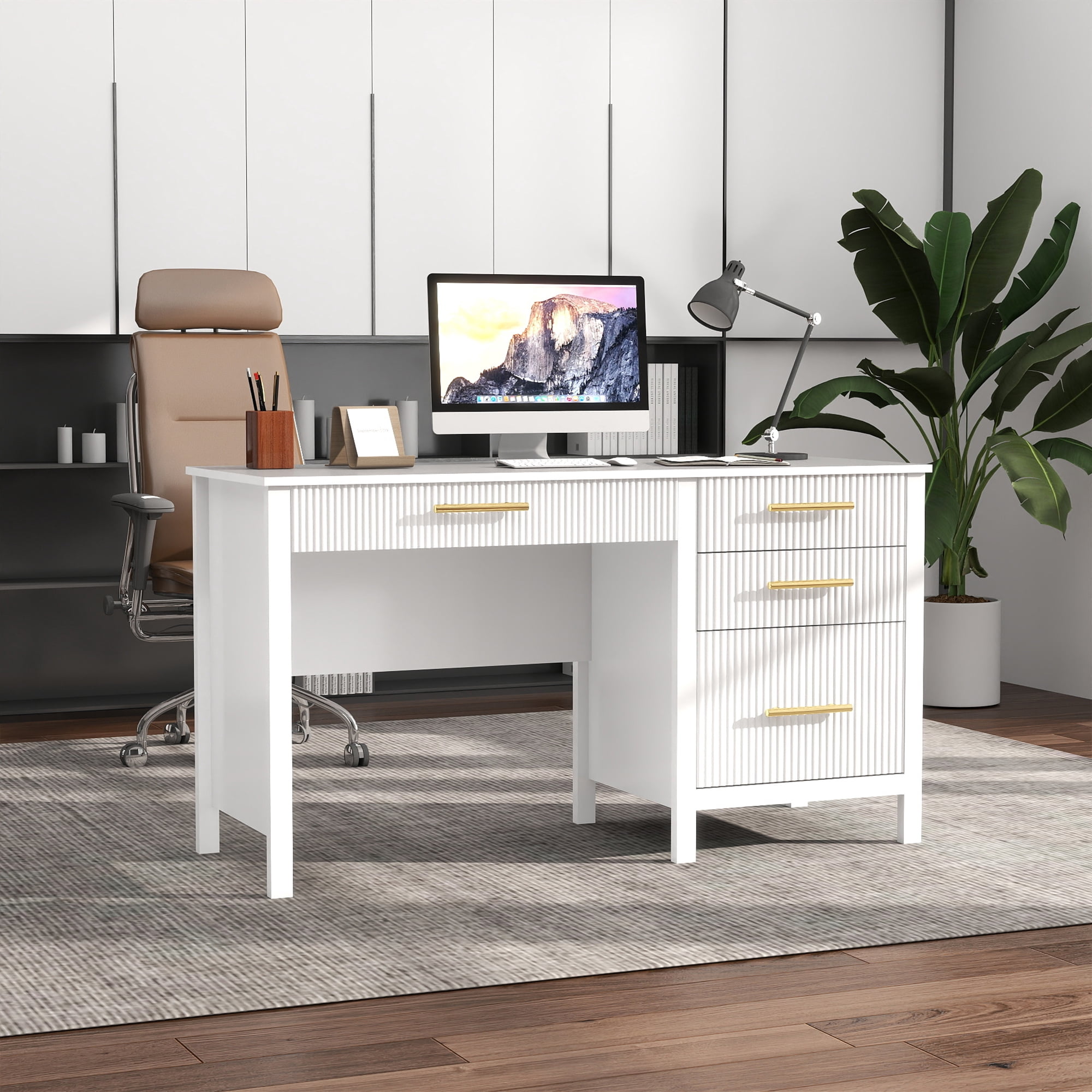 53.5" Executive Desk with Drawers, Home Office Desk with File Cabinet,Computer Desk Writing Workspace for Work Study
