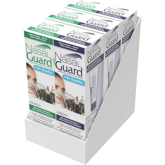 NasalGuard Airborne Particle Blocker Nasal Gel for Air Travelers - Drug-Free, Non-irritating, Non-drowsy, Airplane Travel Approved (Mixed, Pack of 6)