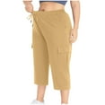 thumbnail image 4 of Mitankcoo Women's Plus Size Capris - Elastic Waist Drawstring with Pockets - Relaxed Fit Comfy Cropped Pants, 4 of 9