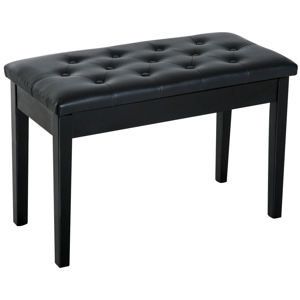 Resenkos Piano Bench, Duet Piano Chair With Faux Leather Padded Cushion And Wooden Frame, Button Tufted Keyboard Bench, Black