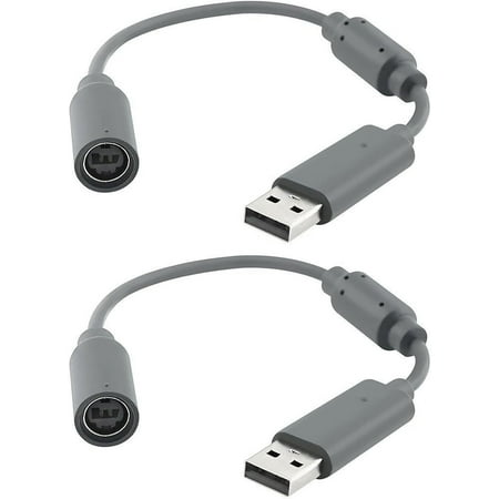 2 Pack Replacement Dongle USB Breakaway Cable for Xbox 360 Wired Controllers, Extension Adapter Cable for Xbox 360 - Grey