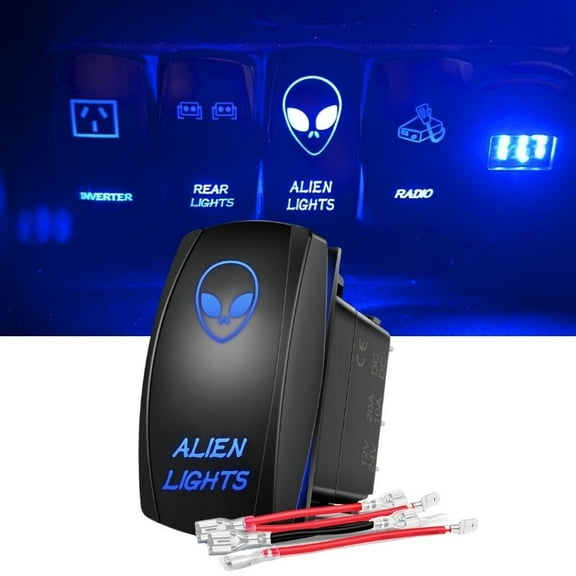 LED Light Bar Switch ON Off 5 Pin Laser Marine Rocker Switch Waterproof 12V 20A 24V 10A Blue LED Light Bar Toggle Switch with Jumper Wires for Car Boat ATV UTV