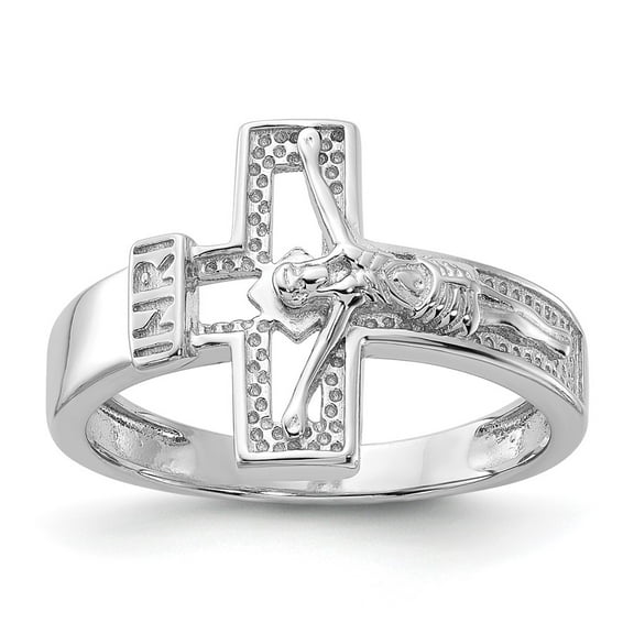 Sterling Silver Rhodium-plated INRI Crucifix Ring
