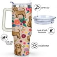 thumbnail image 3 of Teddy Puppies and Colorful Flowers 40 Oz Tumbler with Handle Lid and Straw, Stainless Steel Double Walled Vacuum Insulated Cup, Cute Birthday Gifts Tumbler for Women Men Friends, 3 of 7