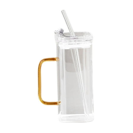 

Coffee Mug with Straw Heat Resistant Glass Cups for Water Holiday Gifts Milk Yellow lid straw