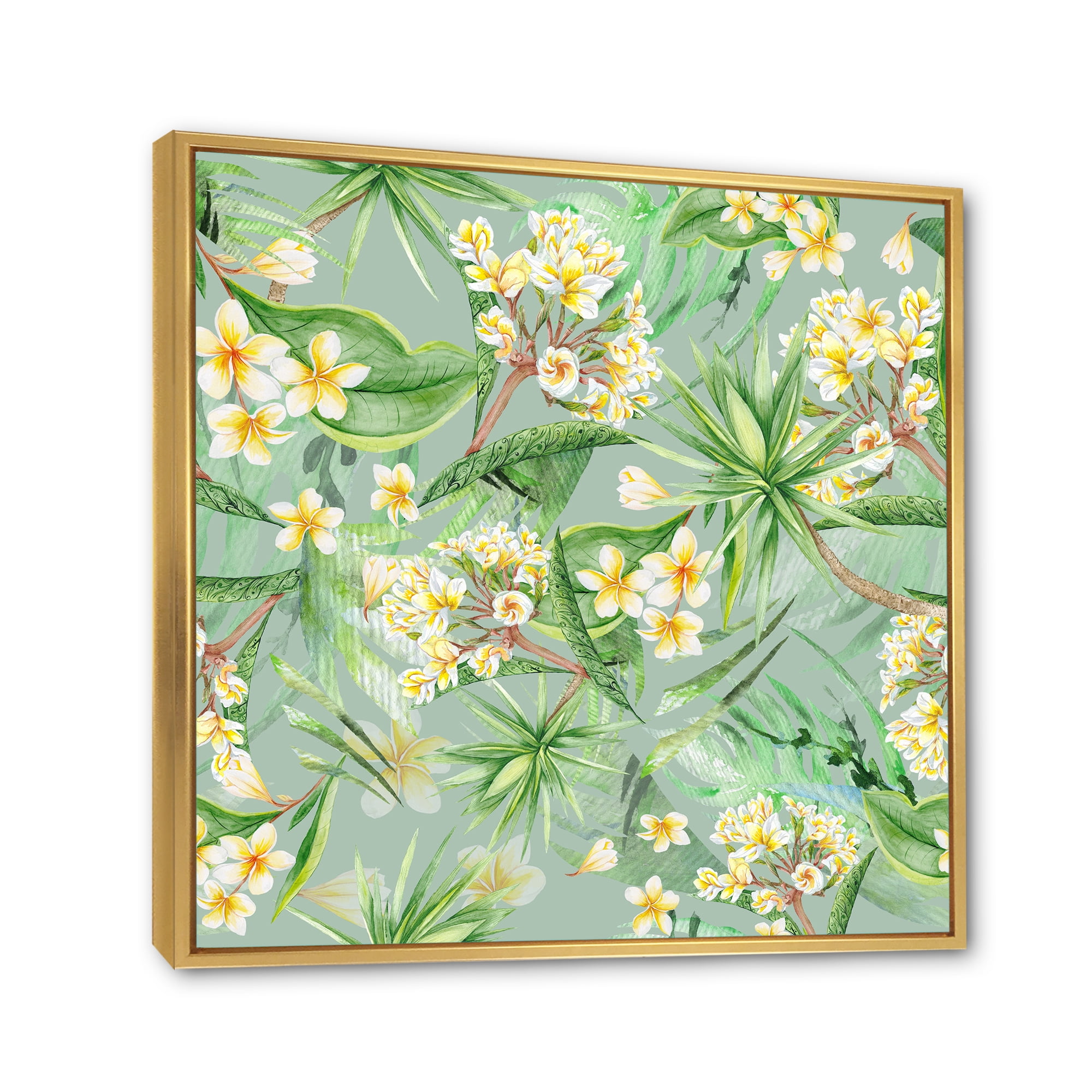 Designart 'Yellow Flowers and Tropical Foliage XIV' Modern Framed Canvas Wall Art Print