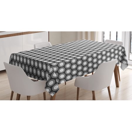 60 Inch Round Dining Room - Grey Decor Tablecloth, Shadowed Holes in Circular Disc Forms Unusual Round Artful Decorative Figures Pattern, Rectangular Table Cover for Dining Room Kitchen, 60 X 90 Inches, White, by Ambesonne