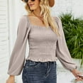thumbnail image 3 of Defitshape Women's Long Sleeve T Shirt Crop Top Puff Sleeve Cute Summer Beach Fitted Square Neck Lightweight Shirt Apricot Small, 3 of 4