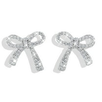 ZSPERKLA Sterling Silver Bow Stud Earrings for Women, Trendy Sparkly Rhinestone Bow Earrings Jewelry Gifts