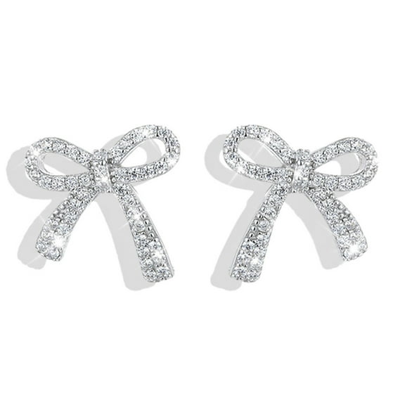 ZSPERKLA Sterling Silver Bow Stud Earrings for Women, Trendy Sparkly Rhinestone Bow Earrings Jewelry Gifts