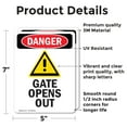 thumbnail image 2 of (2 Pack) Gate Opens Out OSHA Danger Sign 5 Inch X 7 Inch Vinyl Label Decal Sticker Weather Resistant, UV Protected for Workplace, Business, and Construction Site, Made in the USA, 2 of 7