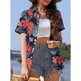 thumbnail image 3 of Fancyglim Women's Button Down Shirt Summer Short Sleeve Hawaiian Blouse Tops Tropical Floral Printed Lapel Neck Cardigan Shirt Red S, 3 of 6