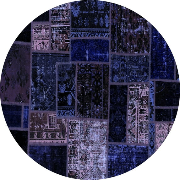 Ahgly Company Indoor Round Patchwork Blue Transitional Area Rugs, 8' Round