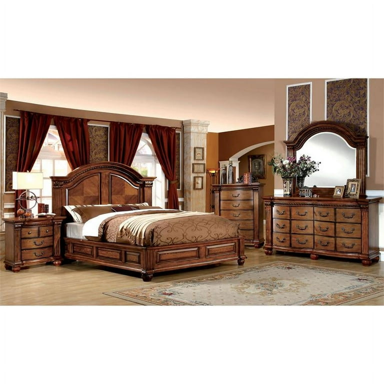 tobacco bedroom set FOA Charles 2pc Tobacco Oak Solid Wood Bedroom Set - Cal King + Nightstand