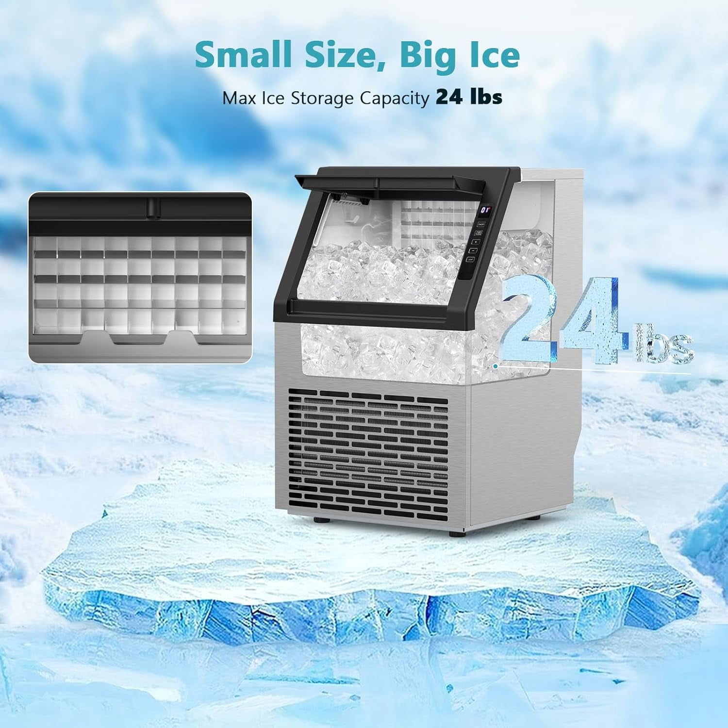 Commercial Ice Maker Machine,80Lbs/24H with 28Lbs Ice Storage Capacity Undercounter ice Machine,Auto Self-Cleaning,Stainless Steel Freestanding Ice Maker for Home/Bar/Restaurant/Outdoor