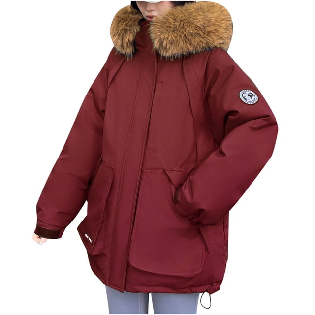 Lovzfmll Manteau en Velours pour Femmes, Automne Hiver Manches Raglan Épaissies Style Manches Longues Rouge, m