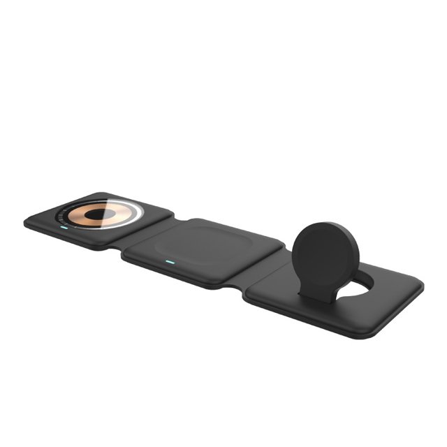 Cargador inalámbrico 3 en 1, estación de carga plegable inalámbrica, almohadilla de carga inalámbrica rápida magnética (negro)