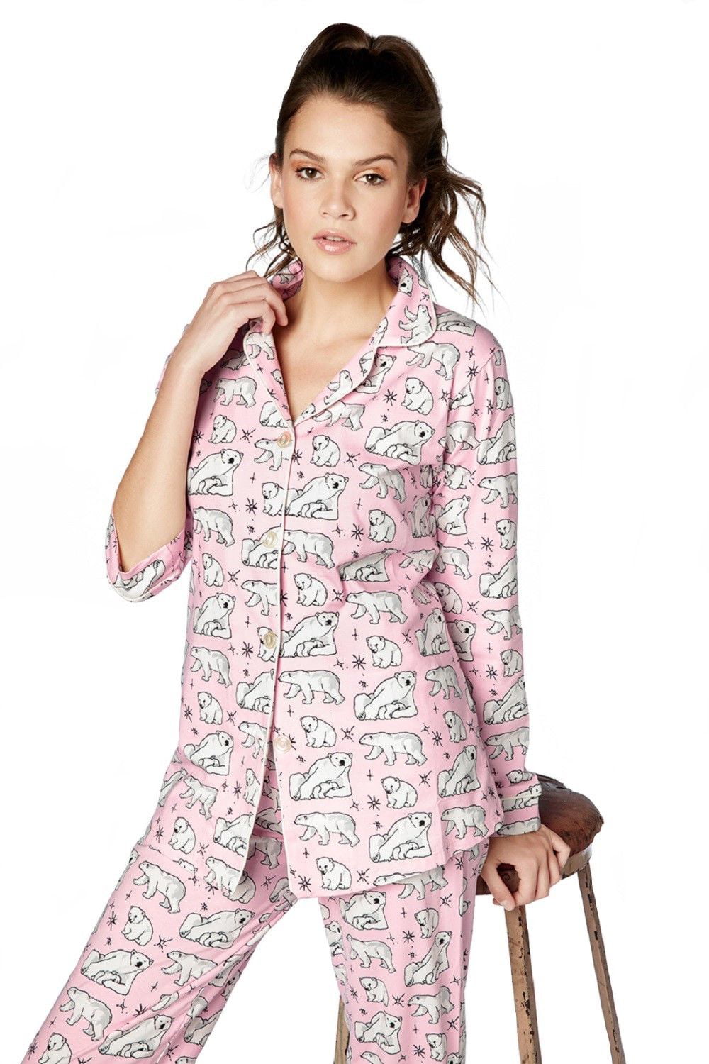 BedHead Women's Long Sleeve Classic Stretch Knit Pajama Set Pink Polar ...