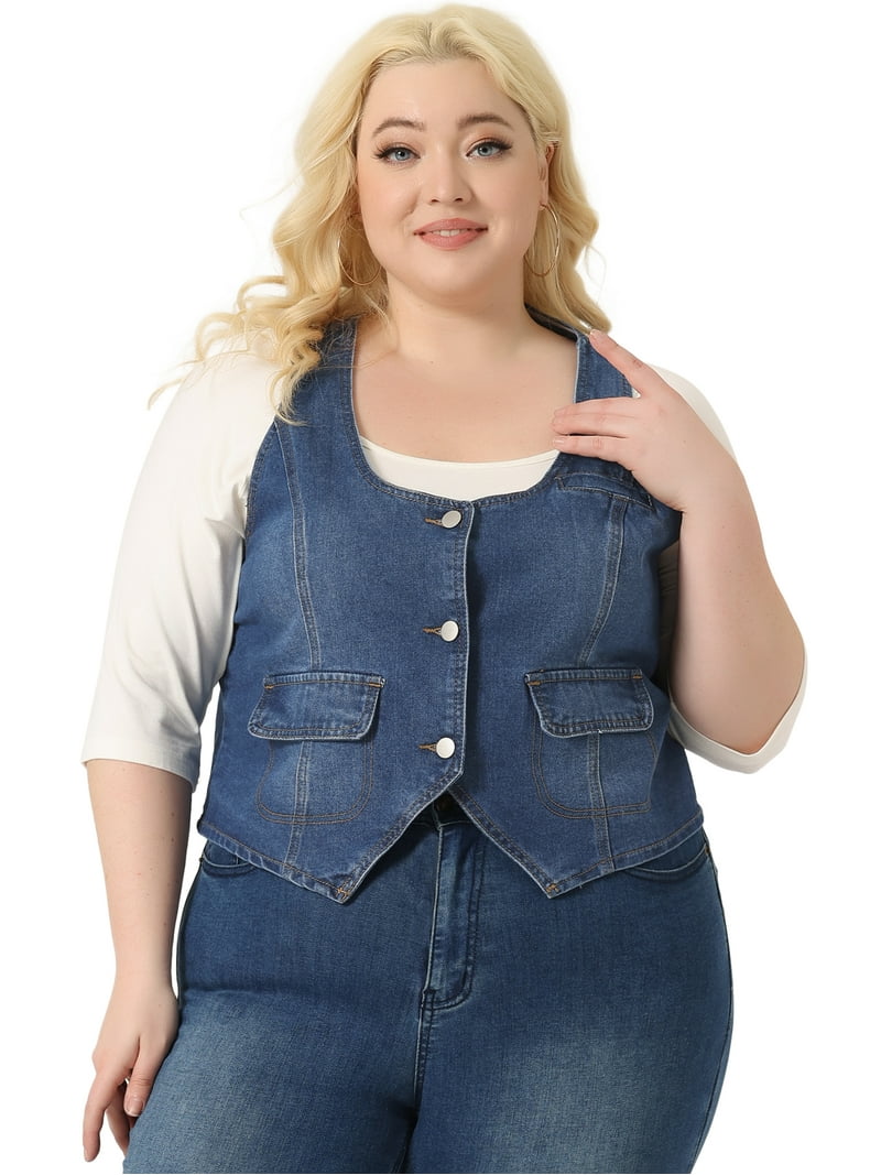 Free Shipping! Unique Bargains Women's Plus Size Sleeveless Denim