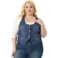 thumbnail image 3 of Unique Bargains Women's Plus Size Denim Jackets Sleeveless Button Crop Waistcoat Vests 1X Blue, 3 of 6