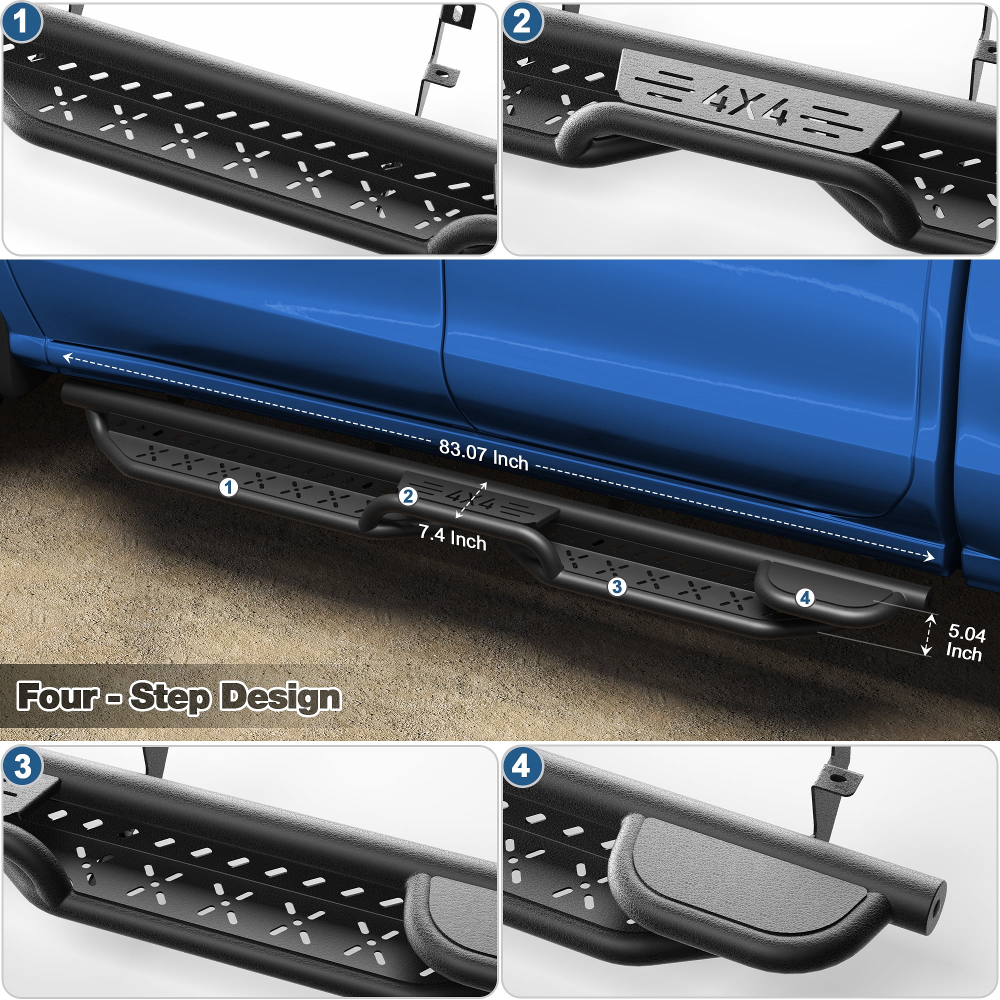POFENZE Running Boards Side Steps for Chevy Silverado & GMC Sierra 1500 2019-2025 and Chevrolet Silverado/GMC Sierra 2500HD 3500HD Crew Cab 2020-2025 Off-Road Nerf Bars Black Raised Step