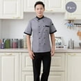 thumbnail image 3 of Women Men Durable Chefs Jacket Coat Hotel Kitchen Summer Waiter Uniform Short Gray, 3 of 8