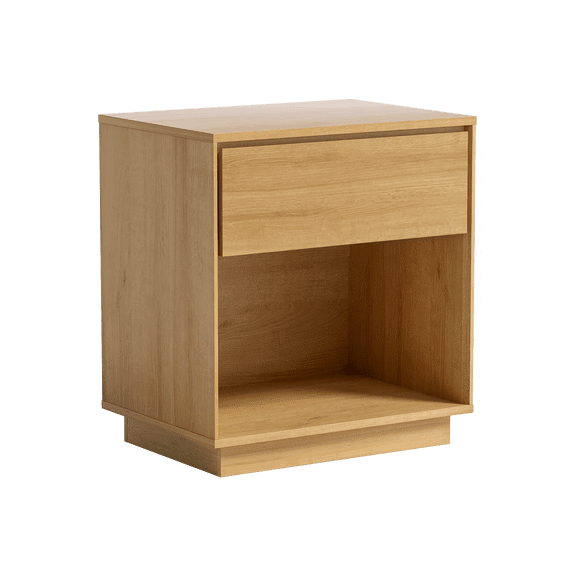Joyyskill Farmhouse End Side Table Modern Wood Nightstands Bedside Cabinet with Storage Drawer and Open Shelf, Natural Oak