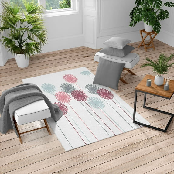 Dandelion Turkish Area Rug, Abstract Wildflower Silhouettes Botanical Inspirations Meadow in Summer Season, Soft Carpet for Living Room Decor with Distressed Look, 4' X 5.7', Purple Grey, by Ambesonne